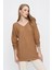 Tena Moda Kadın Kahve V Yaka Salaş Triko Kazak 2