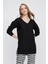 Tena Moda Kadın Siyah V Yaka Salaş Triko Kazak 3