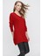 Tena Moda Kadın Kırmızı V Yaka Salaş Triko Kazak 4