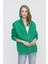 Tena Moda Kadın Benetton Yeşil Kapüşonlu Oversize Fermuarlı Sweatshirt 2