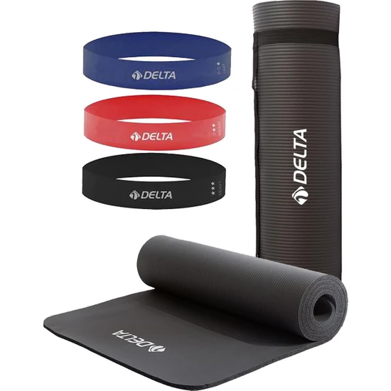 Delta Konfor Zemin 10 mm Taşıma Askılı Pilates Minderi 3'lü Squat Bandı Egzersiz Direnç Lastiği