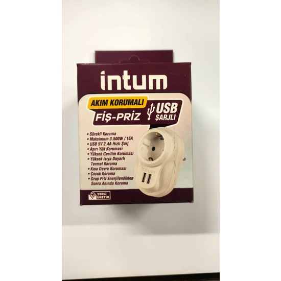 İntum 1'li 2 USB Akım Korumlaı Priz
