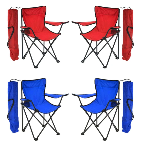 Exent 4'lü Rejisör Kamp Sandalyesi Katlanır Çantalı Piknik, Plaj, Balıkçı Sandalyesi-4 Adet