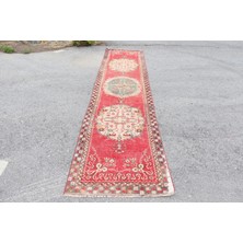 Türk Halısı, Eskitme Halı, Halı, 87X385 cm Kırmızı Halı, El Dokuma Merdiven Halı,  7898