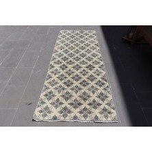 Türk Halısı, Eskitme Halı, Halı, 92X244 cm Bej Halı, Yün Mutfak Halı, Organik Koridor Halı,  7149
