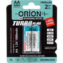 Orion 1.2V 1000MAH Ni-Mh Aa Şarj Edilebilir Kalem Pil 2'li Paket