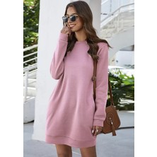 Amor Man Bisiklet Yaka Tam Kışlık Kalın %100 Pamuk Spor Kadın Hoodie Elbise