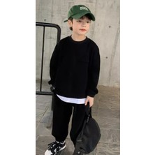 Amor Man Bisiklet Yaka %100 Pamuk Tam Kışlık Oversize Düz Renk Erkek Çocuk Eşofman Takımı