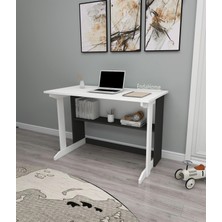 Enda Home Pillar Kütüphaneli Geniş Çalışma Masası 100x56 Cm Antrasit - Beyaz