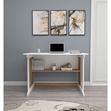 Enda Home Pillar Kütüphaneli Geniş Çalışma Masası 100x56 Cm Çam - Beyaz