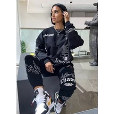 Amor Man Bisiklet Yaka Chaos Karma Baskılı %100 Pamuk Süper Oversize Luxury Kadın Eşofman Takımı