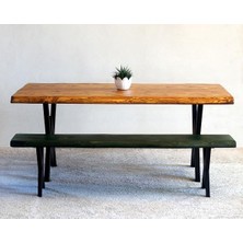 Doğal Ağaç Masif Kütük Masa 90CM x 150CM + 1 Bank Bench ( Metal Ayak )