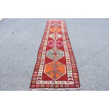 Kayra Export Eskitme Kilim, Türk Kilim, Runner Kilim, 85X380 Cm Kırmızı Kilim, El Dokuma Kilim, Merdivensı Kilim,