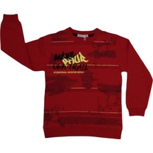 Haknur Make Your Own Trail Baskılı Erkek Çocuk Sweatshirt  6-9 Yaş Kırmızı
