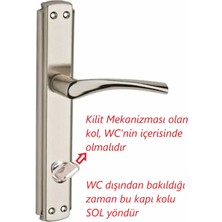 ŞENEL Yapı Market Bravo Nikel Saten Wc Kapı Kolu + Metlox Sessiz Döndürülebilir Dilli Wc Kilit 40-23 mm Takım