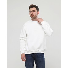 Elerse Ekru Kalın Içi Polarlı Örme Bol Kesim Sweatshirt