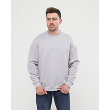 Elerse Gri Kalın Içi Polarlı Örme Bol Kesim Sweatshirt