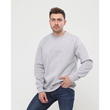 Elerse Gri Kalın Içi Polarlı Örme Bol Kesim Sweatshirt