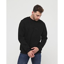 Elerse Siyah Kalın Içi Polarlı Örme Bol Kesim Sweatshirt