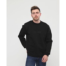 Elerse Siyah Kalın Içi Polarlı Örme Bol Kesim Sweatshirt