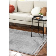 Saraz Halı Comfort Puffy Modern Peluş Halı Yıkanabilir Gri 100 x 300 cm Saçaklı Taban