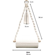 Emtory Home  Bohem Tarzı Ahşap Halkalı Makrome Püsküllü Rulo Havlu Askısı & Rulo Peçete Askısı