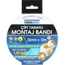 Vodaseal Çift Taraflı Köpük Montaj Bandı 25MM*10M Beyaz 8680838010581 Vodabond