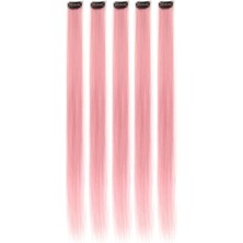 New Obsessions Uzun Düz Sentetik Saç Uzatma Çıt Çıt Postiş - 5'Li Paket Pembe