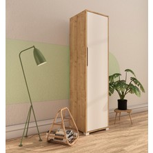 Vertex Mobilya Flora 1 Kapaklı 5 Raflı Gardırop Safir Meşe - Beyaz Elbise Dolabı