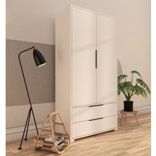 Vertex Mobilya Flora 2 Kapaklı 2 Çekmeceli Gardırop Beyaz Elbise Dolabı