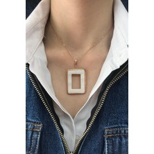 Birinci1926 BIRINCI1926 925 Ayar Gümüş Mother Of Pearl Beyaz Sedef Dikdörtgen Kolye