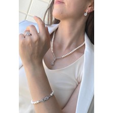 Birinci1926 BIRINCI1926 925 Ayar Gümüş Kadın Damla Taşlı Incili Set