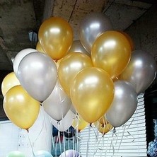 Tatlı Günler Partiniseç 25 Adet Metalik (Gold Altın Sarısı-Gümüş Gri) Balon Helyumla Uçan