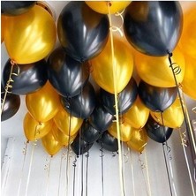 Tatlı Günler 25 Adet Metalik Sedefli (Siyah - Altın Gold Karışık) Balon Helyumla Uçan
