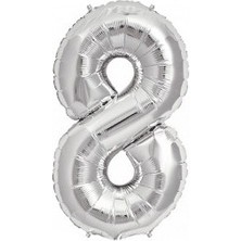 Tatlı Günler Miray Süs Folyo Balon Rakam 8 Gümüş 16 INC(40CM) 1 Adet
