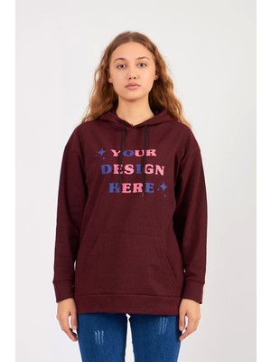 Moda Kargül Bisiklet Yaka Owersıze Kapüşonlu Your Baskılı Sweatshirt -Kahverengi