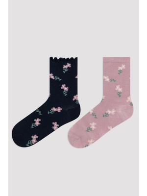 Penti Çok Renkli Girls Dark Floral 2li Soket Çorap