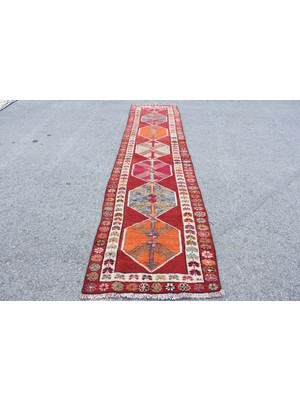 Kayra Export Eskitme Kilim, Türk Kilim, Runner Kilim, 85X380 Cm Kırmızı Kilim, El Dokuma Kilim, Merdivensı Kilim,