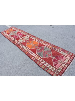 Kayra Export Eskitme Kilim, Türk Kilim, Runner Kilim, 85X380 Cm Kırmızı Kilim, El Dokuma Kilim, Merdivensı Kilim,