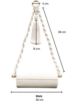 Emtory Home  Bohem Tarzı Ahşap Halkalı Makrome Püsküllü Rulo Havlu Askısı & Rulo Peçete Askısı