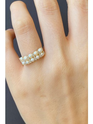 Birinci1926 BIRINCI1926 14 Ayar Altın Double Sıralı Inci Yüzük