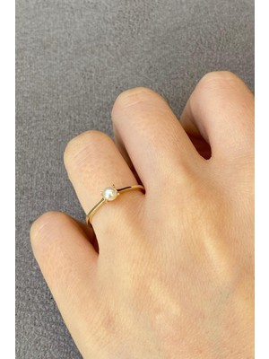 Birinci1926 BIRINCI1926 14 Ayar Altın Tek Taş Modeli Tek Incili Kadın Yüzük