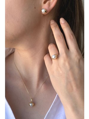 Birinci1926 BIRINCI1926 14 Ayar Yeşil Altın Altın Kabuğunda Inci Set