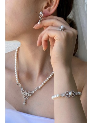 Birinci1926 BIRINCI1926 925 Ayar Gümüş Kadın Çiçek Taşlı Incili Set