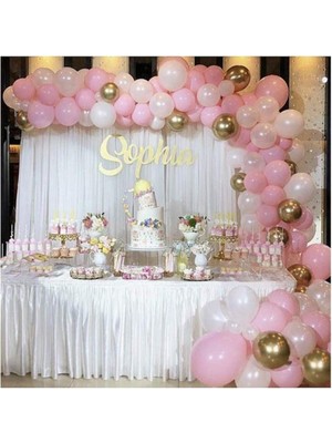 Tatlı Günler 100 Adet Metalik Balon ve Balon Zinciri (Krom Altın, Beyaz, Pembe Karışık) Konsept Balon Seti