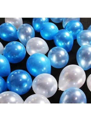 Tatlı Günler Happyland 10 Adet Mavi 10 Adet Gümüş Metalik Balon Sedefli Parlak 12 Inc 30 cm