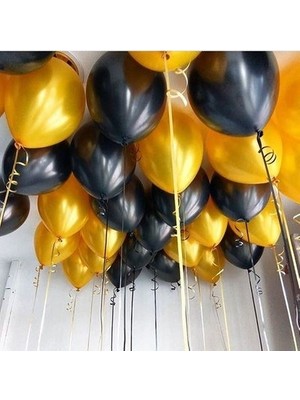 Tatlı Günler Partiniseç 25 Adet Metalik Sedefli (Siyah - Altın Gold Karışık) Balon Helyumla Uçan