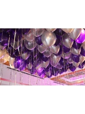 Tatlı Günler Partiniseç 25 Adet Metalik Sedefli (Mor-Gri) Karışık Balon Helyumla Uçan