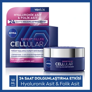 NIVEA Cellular Expert  Filler Yoğun  Gece Yüz Bakım Kremi 50ml;Hyaluronik Asit ve Folik Asit