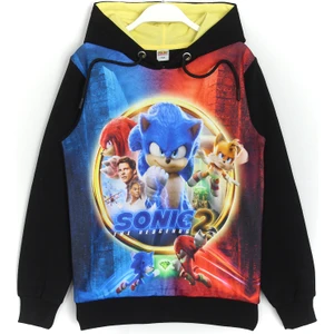 Kirpi Sonic The Hedgehog 2 Baskılı Erkek Çocuk Sweatshirt Hoodie Siyah Renk